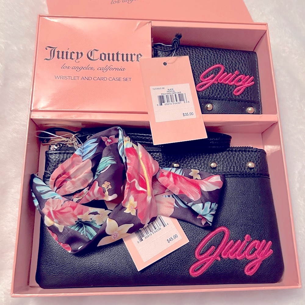 Juicy Couture boxed wristlet & card case set, black π€